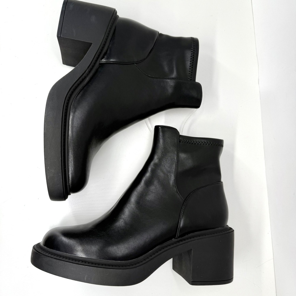 Madden Girl Womens Black Faux Leather Platform Chunky Heel Ankle Boots Size 11M
